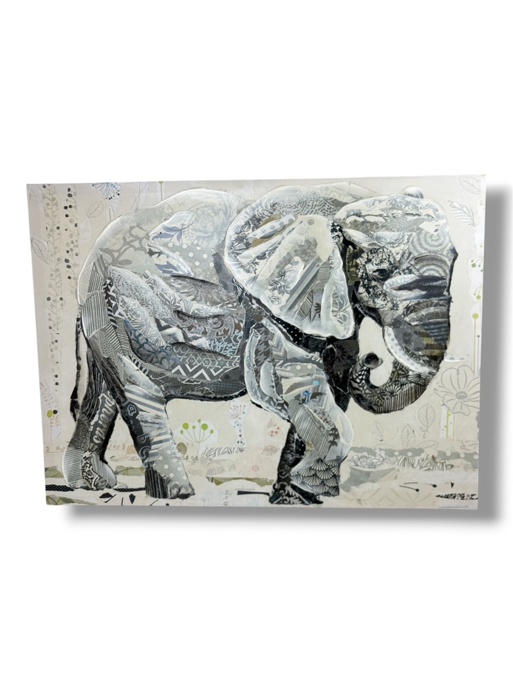 Bohemian hippie Gray and White Elephant canvas art print with texture 31x24